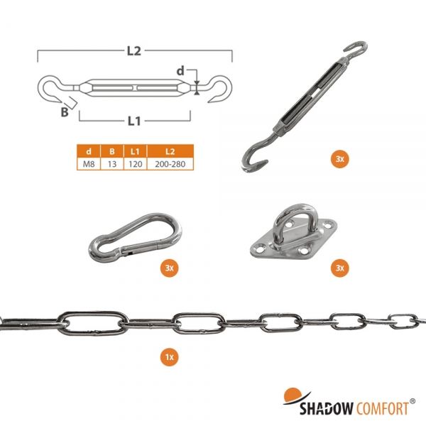 Bevestigingsset schaduwdoek Shadow Comfort driehoek M8