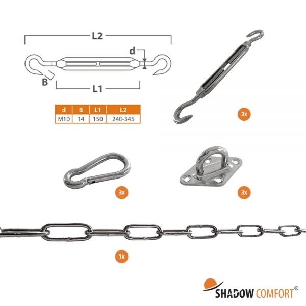 Bevestigingsset schaduwdoek Shadow Comfort driehoek M10