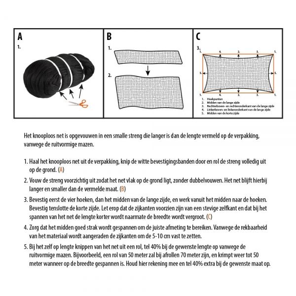 Uitleg knooploos net Maas 15x15 - Horti Comfort